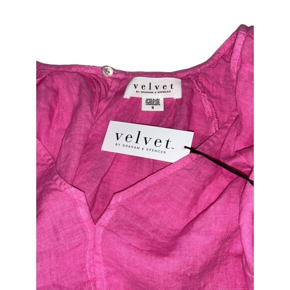 Velvet by Graham & Spencer Ava Top in Flamingo Small New Womens Linen Blouse - Picture 8 of 12
